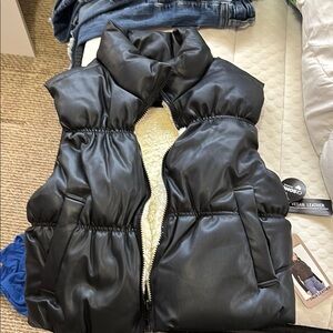 Black Vegan Leather Puffer Vest